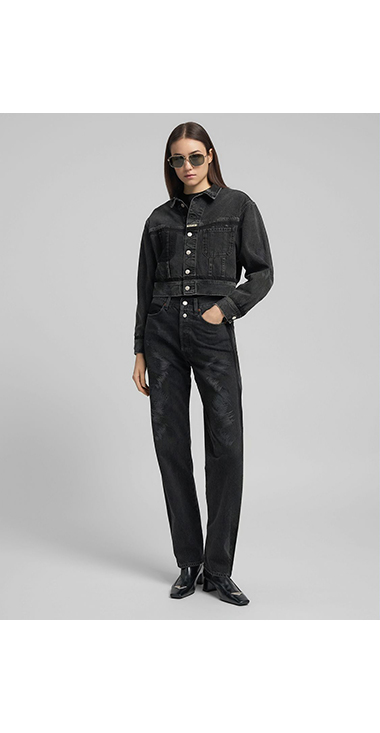 9ZERO1ランダムステッチリサイクルコットンブラックデニム